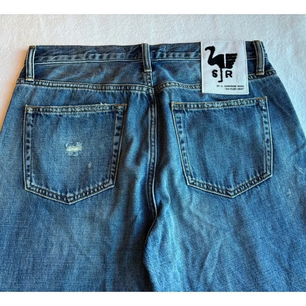 NWOT SR vs SANDRINE ROSE Cut-Off Denim Jeans Baggy Long Shorts Distressed Ripped